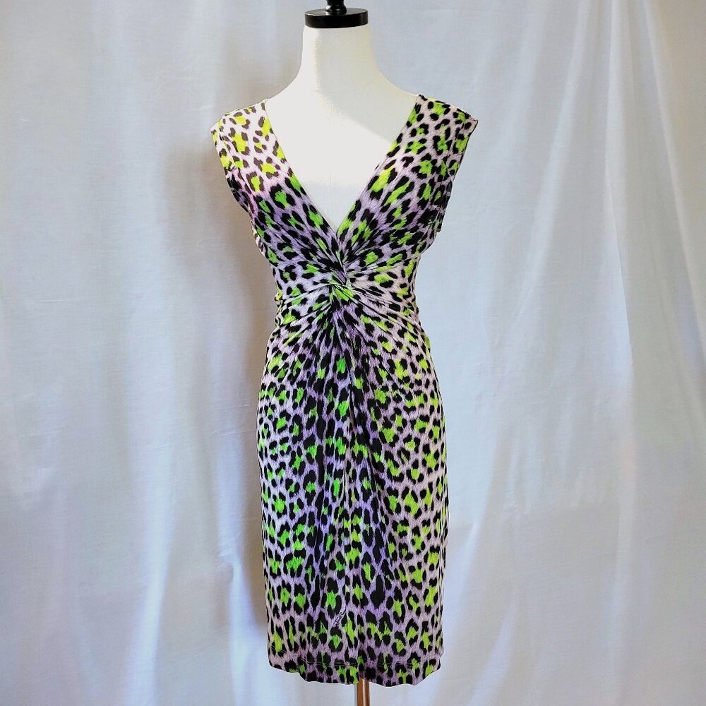 Just Cavalli Purple and Green Animal Print Dress Size Small (4 or 6)